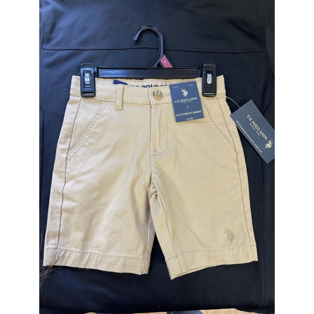 U.S. Polo Assn Boy Toddler Khaki Shorts Size 5 NWT School Uniform Beige Flat